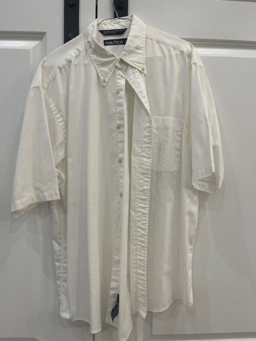 Nautica Men’s Short Sleeve Button-Down Shirt in Off-White/Cream 100% cotton